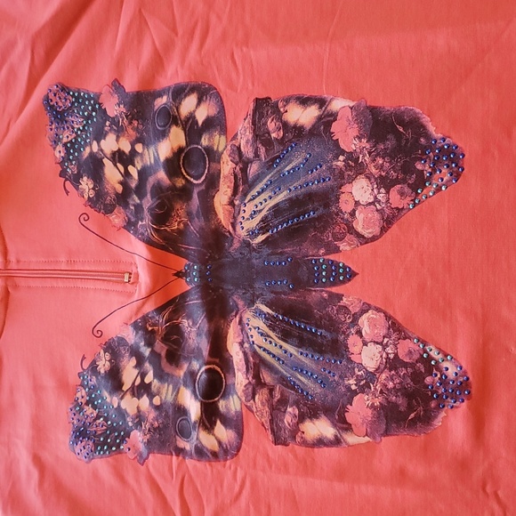 Daily Comfort Short Sleeve Butterfly Graphic 1/4 Zip Pullover Sz. 3XL Top - Picture 13 of 13